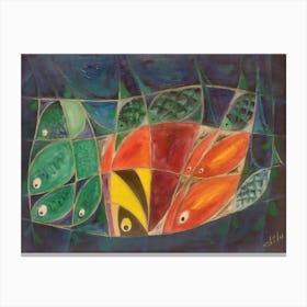 Wall Abstract Painting with Fish Canvas Print