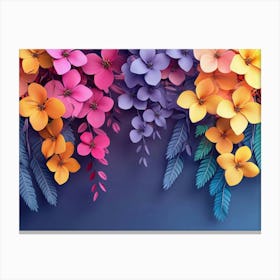 Flowers On A Blue Background 3 Canvas Print