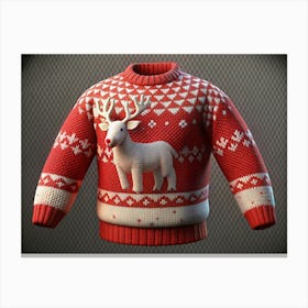 Red Christmas Sweater With A White Reindeer Canvas Print