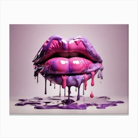 Purple And Pink Puckered Lips Drippy Canvas Print