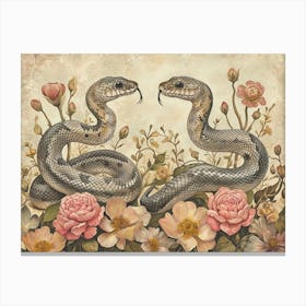 Floral Animal Illustration Snake 3 Canvas Print