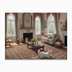 Living Room With Cats Canvas Print