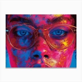 Psychedelic Portrait: Vibrant Expressions in Liquid Emulsion Girl With Colorful Paint On Her Face 1 Canvas Print