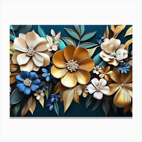 3d Colorful Flowers And Leaves Canvas Print