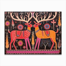 Reindeer 1 Folk Style Animal Illustration Canvas Print