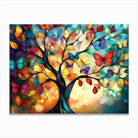 Colorful Butterfly Tree with Vibrant Leaves Hanging Branches Canvas Print