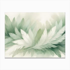 A Watercolor Style Background With Soft, Green And White Feathers Arranged In A Delicate And Ethereal Pattern Canvas Print