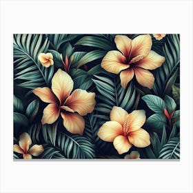 Tropical Seamless Pattern with Exotic Flowers and Leaves 5 Canvas Print