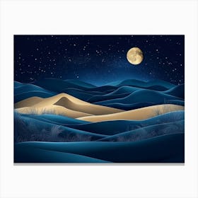 Abstract Sand Dunes Landscape With Moon At Night 2 Canvas Print