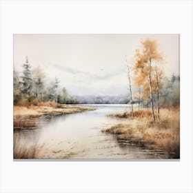 A Painting Of A Lake In Autumn 54 Canvas Print