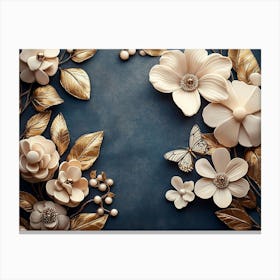 Luxurious Background with Flowers, Leaves and Butterflies 2 Canvas Print