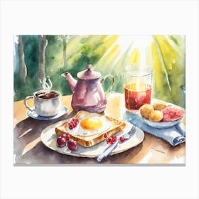 Breakfast On A Table In The Sunlight Watercolour 3 Canvas Print