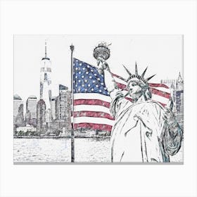 Statue Of Liberty with Flag Canvas Print