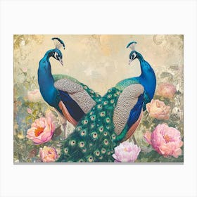 Floral Animal Illustration Peacock 3 Canvas Print