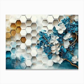 Blue Flowers on Hexagons Canvas Print