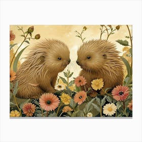 Floral Animal Illustration Porcupine 2 Canvas Print