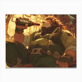 Steampunk Lion taking a drink break Canvas Print