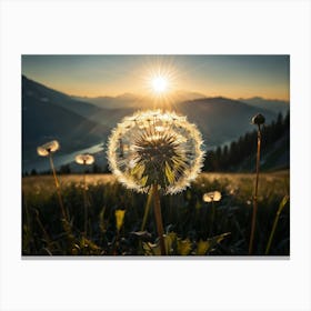 Dandelion sitting on a field, morning or dusk 4 Canvas Print