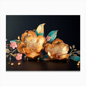 3d Golden Jewelry Flowers 2 Canvas Print