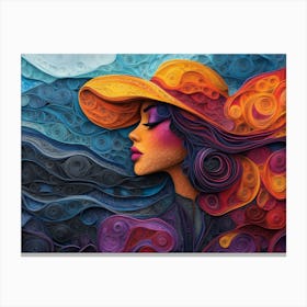 Paper Quilling Woman with Retro Hat II Canvas Print