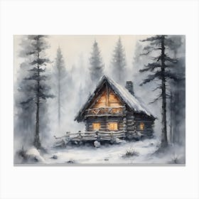 Loghouse In Winter Forest Canvas Print