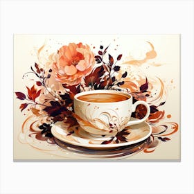 Coffee Cup With Flowers 1 Canvas Print