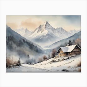 Vintage Muted Winter Mountain Landscape (9) 1 Canvas Print