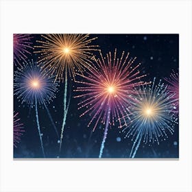 Multiple Colorful Fireworks Explode Against A Dark Night Sky Canvas Print