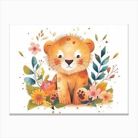 Little Floral Mountain Lion 1 Canvas Print
