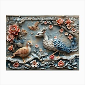 3d Relief with Playful Woodland Creatures and Fantasy Elements Canvas Print