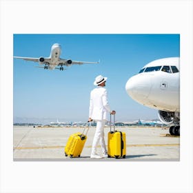 Man With Luggage At Airport Canvas Print