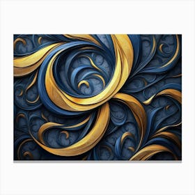 Golden And Dark Blue 3d Modern 2 Canvas Print