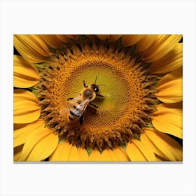 Bee On Sunflower, Macro Shot Canvas Print