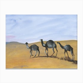 Camels In The Desert painting hand painted animals blue ochre beige africa nature landscape Canvas Print