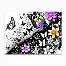 Butterfly And Flowers 2 Canvas Print