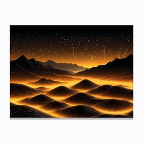 Abstract Landscape Rendered In 3d, With Glowing Yellow Lights On Black Mountains Canvas Print