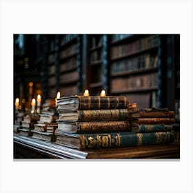 Rows Of Books In An Old Library 1 Canvas Print