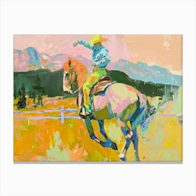 Neon Cowboy In Rocky Mountains 9 Painting Canvas Print