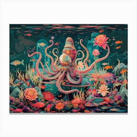 Psychedelic blooms Illustration of octopus-robot 1 Canvas Print