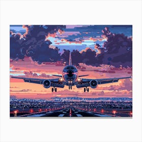 8-bit Sunset Airplane Canvas Print
