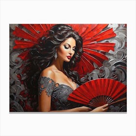 Beautiful Lady with a Red Fan Canvas Print