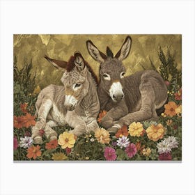 Floral Animal Illustration Donkey 1 Canvas Print