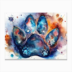 Watercolor Paw Print In Blue And Orange Canvas Print