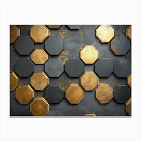 A Hexagonal Pattern On A With A Mix Of Metallic Gold And Dark Grey Textures Canvas Print