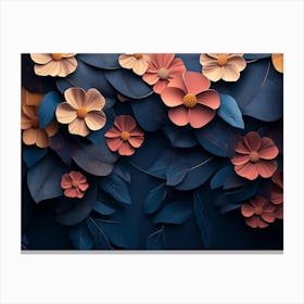 Elegant 3d Flowers With Leaves On A Tree Illustration Background Canvas Print