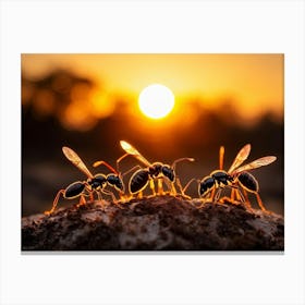 Ant Colony Cooperating Harmoniously Silhouetted Against A Radiant Sunset Amber And Crimson Hues Me (1) Canvas Print