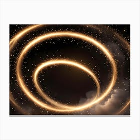 Two Glowing Golden Circles With A Sparkling Effect, Against A Black Background With Clouds Canvas Print