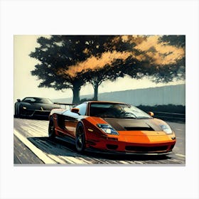 Two Sports Cars On The Road Canvas Print