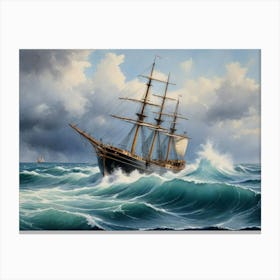 Sailing Ship In Rough Seas 7 Canvas Print