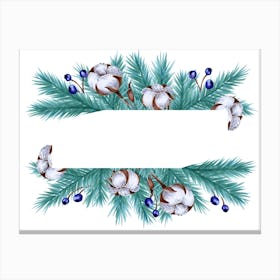 Christmas Frame With Teal Branches Canvas Print
